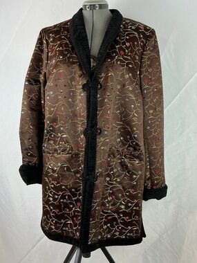 Jenni Max Brown Satin Jacket with Black Trim
